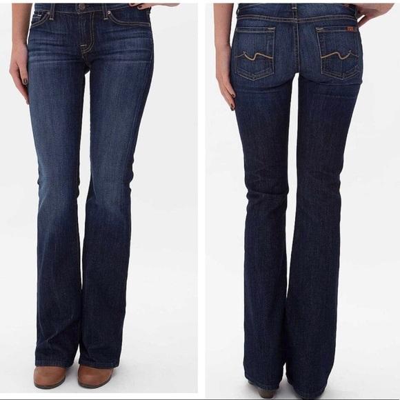 NWOT 7 for All Man Kind 28 Bootcut Blue Jeans Gold Stitching 134293