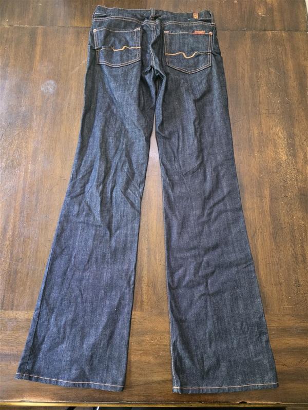 NWOT 7 for All Man Kind 28 Bootcut Blue Jeans Gold Stitching 134293