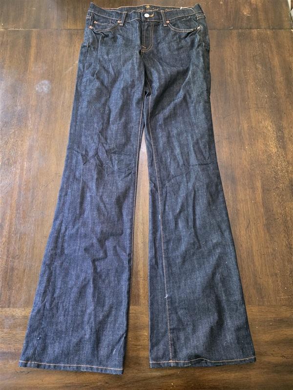 NWOT 7 for All Man Kind 28 Bootcut Blue Jeans Gold Stitching 134293