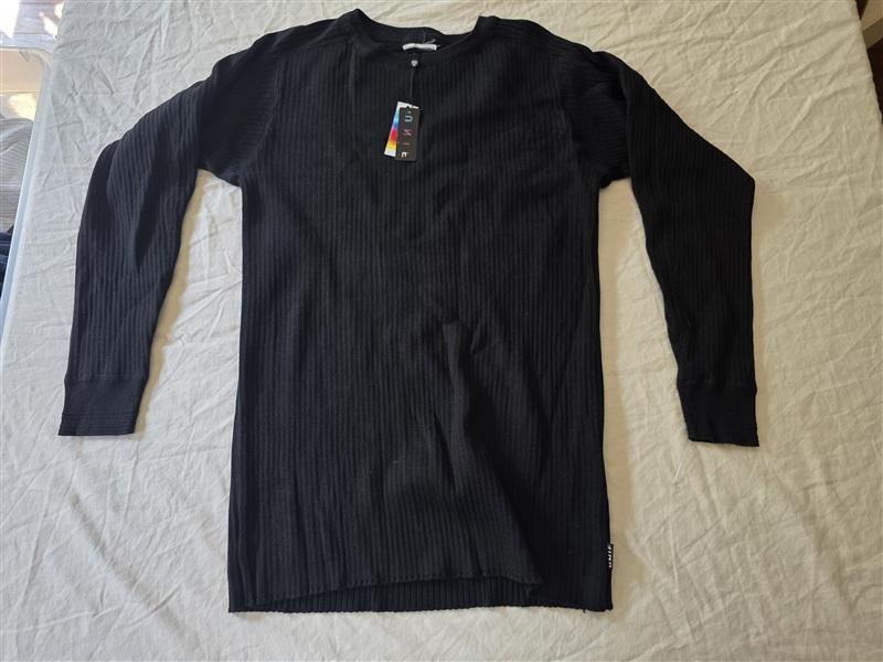 NWT UNIF S Crew Neck Ribbed Long Cotton Sweater Black 134296