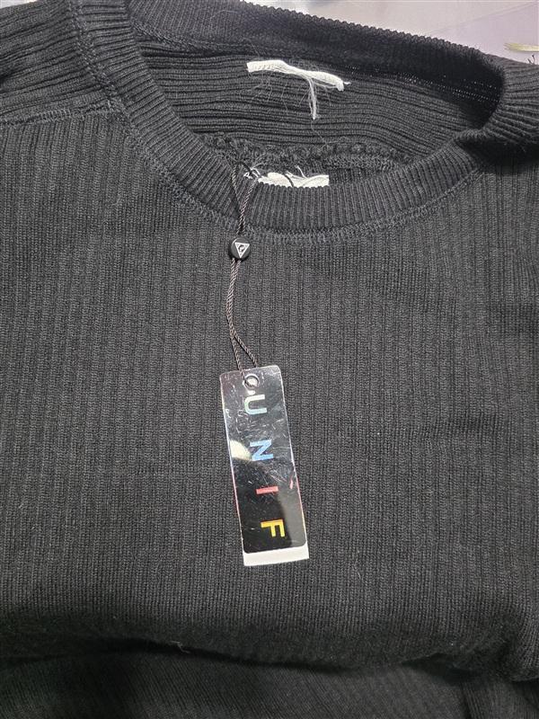 NWT UNIF S Crew Neck Ribbed Long Cotton Sweater Black 134296
