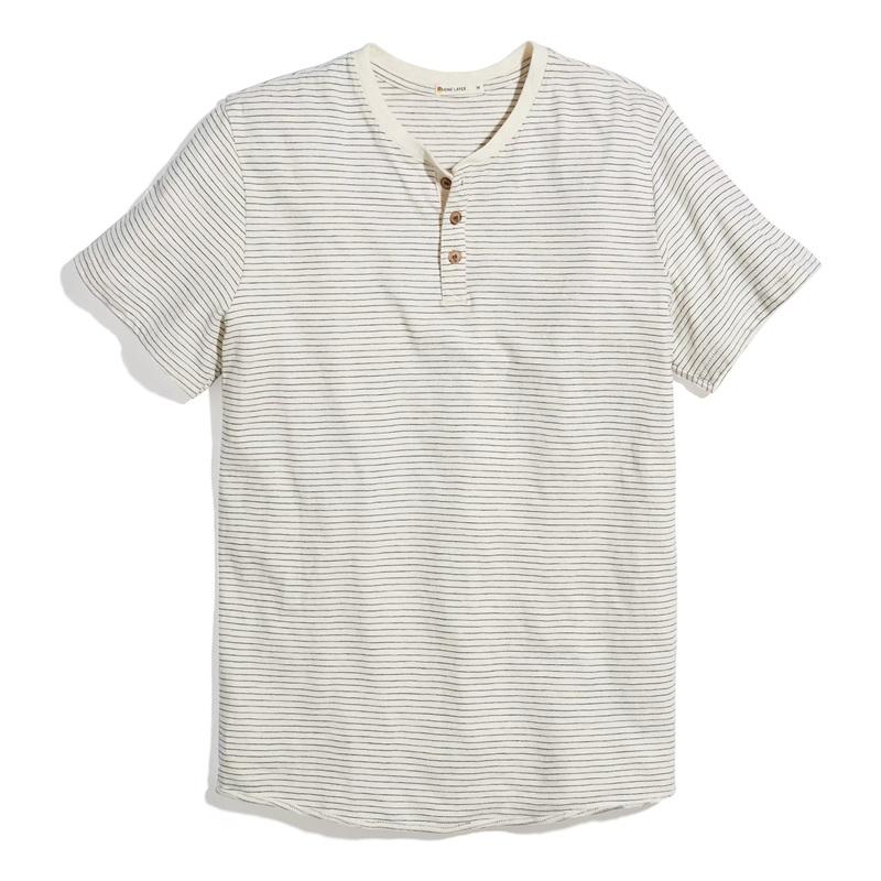 NWT Marine Layer XL SS Cotton Slub Henley White Gray Stripe 134304