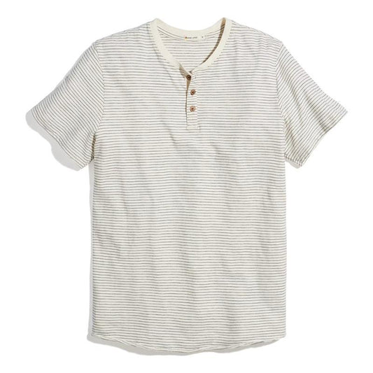 NWT Marine Layer XL SS Cotton Slub Henley White Gray Stripe 134304