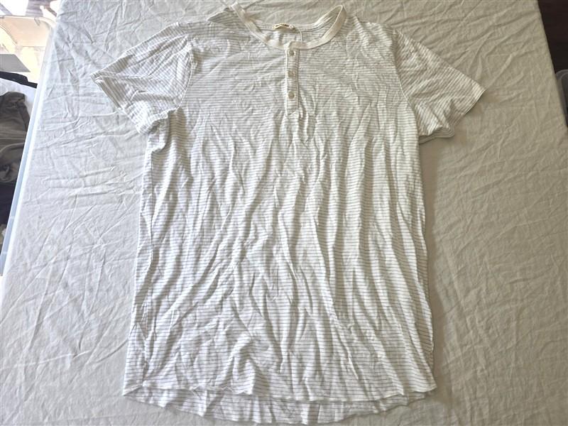 NWT Marine Layer XL SS Cotton Slub Henley White Gray Stripe 134304