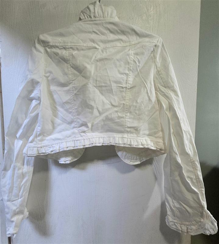 NWOT Evisu Premium Denim White Ruffle Jean Jacket 134309