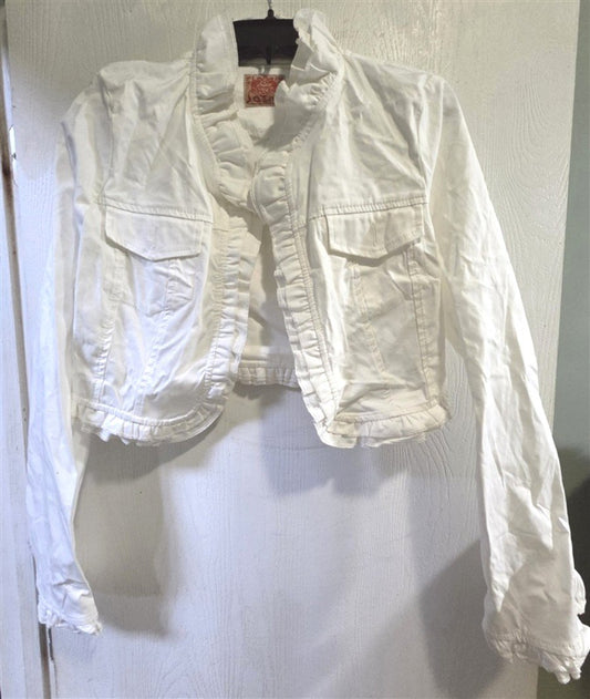 NWOT Evisu Premium Denim White Ruffle Jean Jacket 134309
