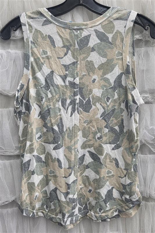 NWOT Michael Stars OS Floral Muted Scoop Neck Green Tank Top 133251
