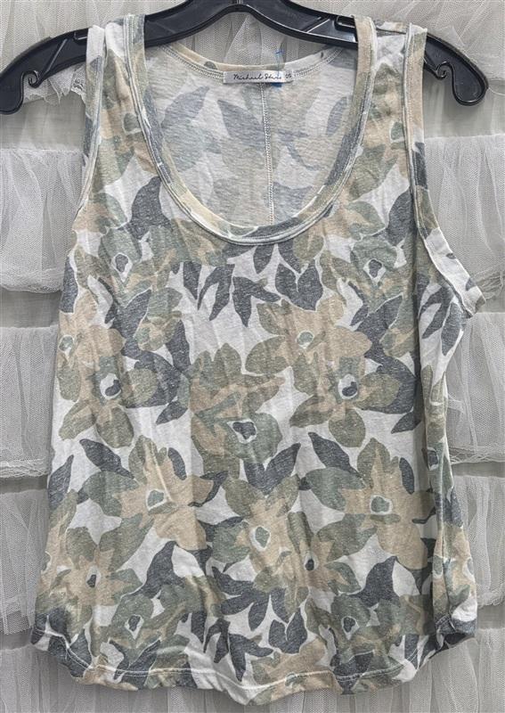 NWOT Michael Stars OS Floral Muted Scoop Neck Green Tank Top 133251