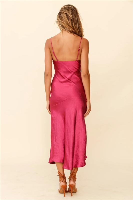NWT Selfie Leslie S Well Versed Pleated Bust Front Split Dress Fuchsia 134313
