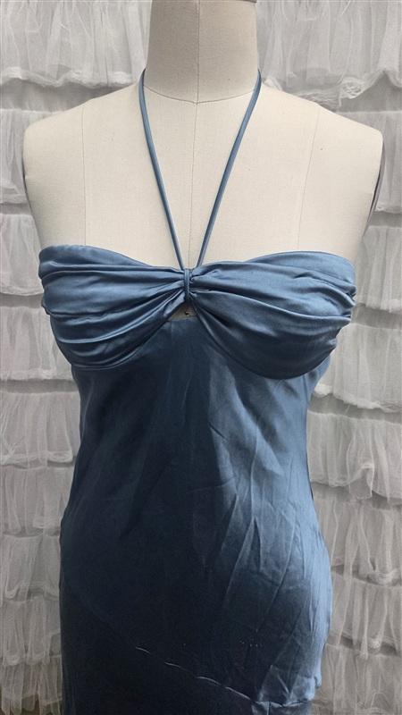 NWT Selfie Leslie M Kindred Spirit Strapless Gather Bust Midi Dress Blue 134314