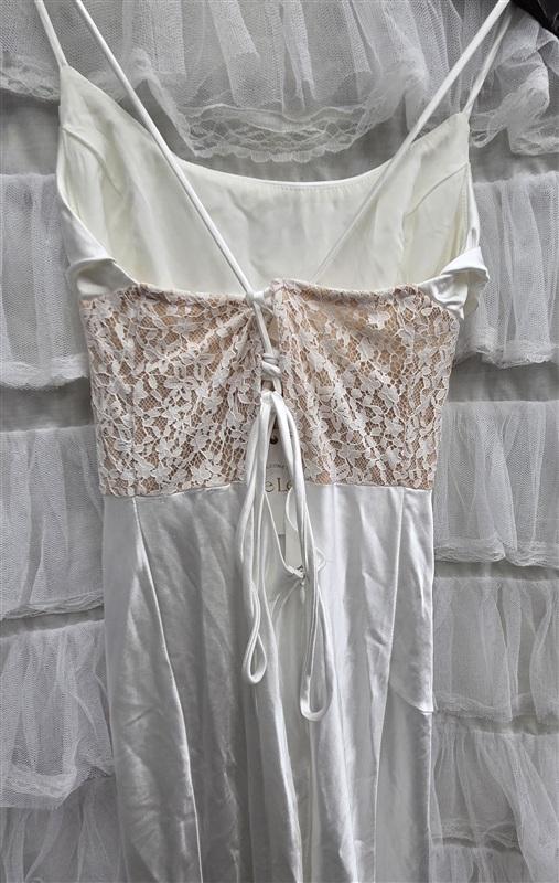 NWTD Selfie Leslie S Golden Era Cowl Neck Lace Waist Midi Dress White 134317