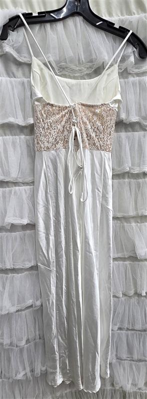 NWTD Selfie Leslie S Golden Era Cowl Neck Lace Waist Midi Dress White 134317