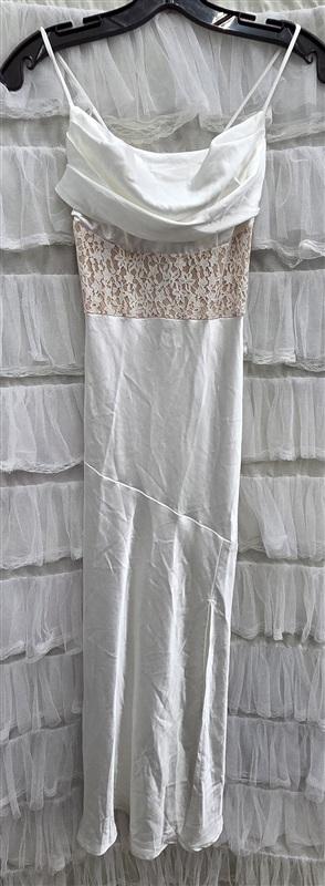 NWTD Selfie Leslie S Golden Era Cowl Neck Lace Waist Midi Dress White 134317