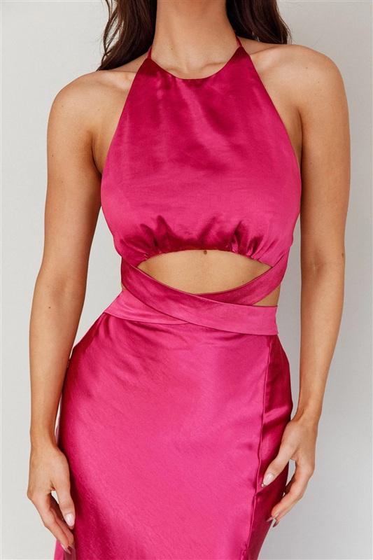 NWPT Selfie Leslie M Social Butterfly Cut-Out Waist Midi Dress Fuchsia 134318