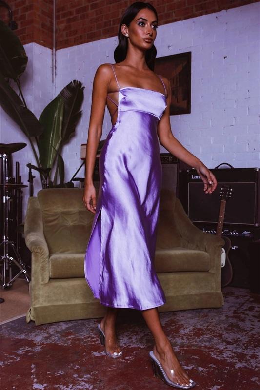 NWT Saints + Secrets XS Dolce Life Low Back Midi Dress Lilac 134323