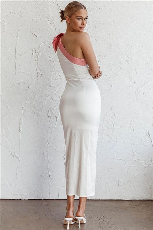 NWTD Selfie Leslie XS Sweetest Thing One-Shoulder Bow Maxi Dress White 134325