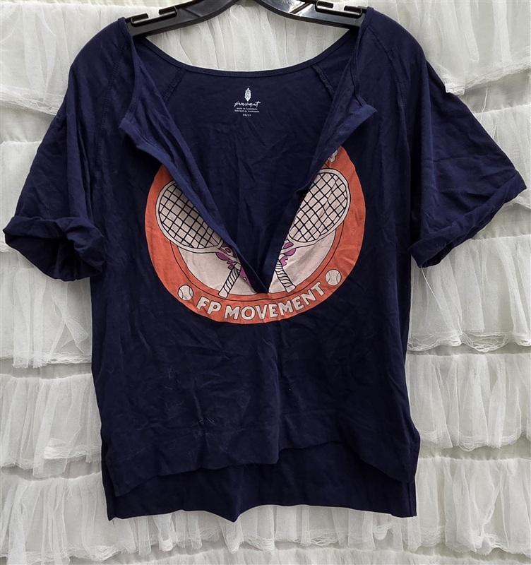 NWOT Free People XS Deep V Tennis Club Blue T Shirt 134334