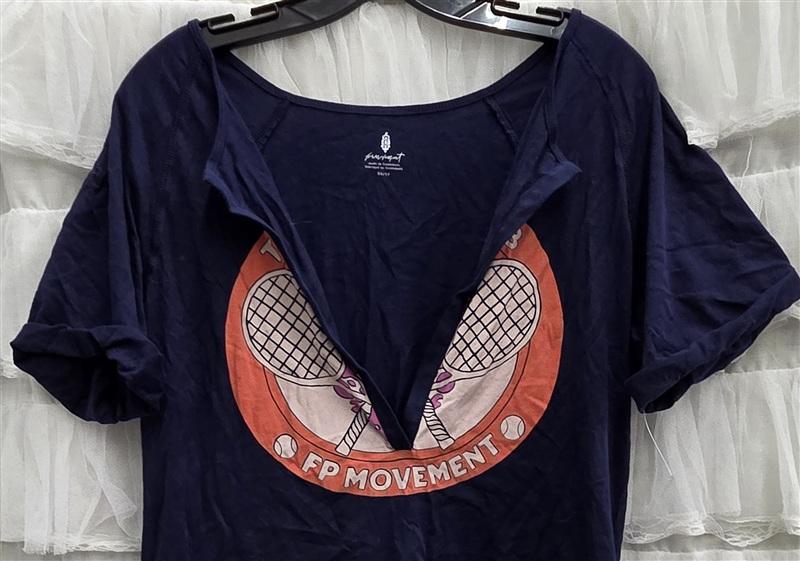 NWOT Free People XS Deep V Tennis Club Blue T Shirt 134334