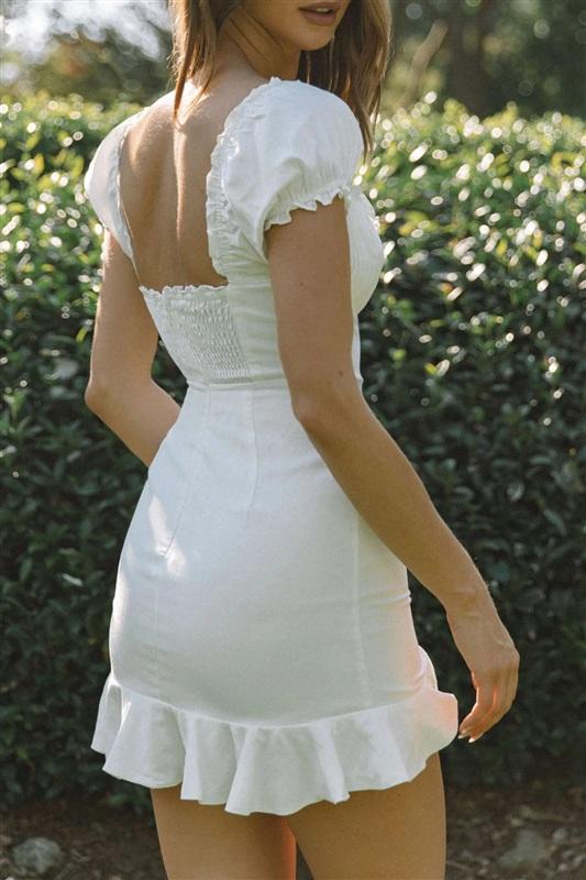 NWT Selfie Leslie XS Heaven Sent Ruched Bust Puff Sleeve Dress White 134335