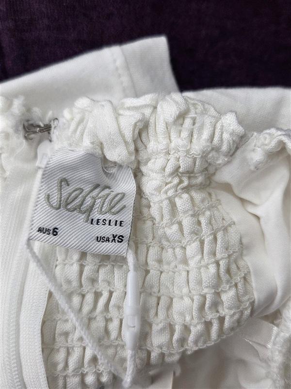 NWT Selfie Leslie XS Heaven Sent Ruched Bust Puff Sleeve Dress White 134335