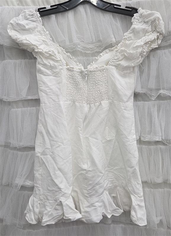 NWT Selfie Leslie XS Heaven Sent Ruched Bust Puff Sleeve Dress White 134335