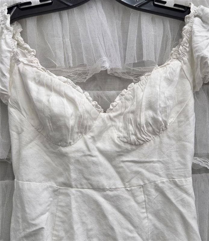NWT Selfie Leslie XS Heaven Sent Ruched Bust Puff Sleeve Dress White 134335