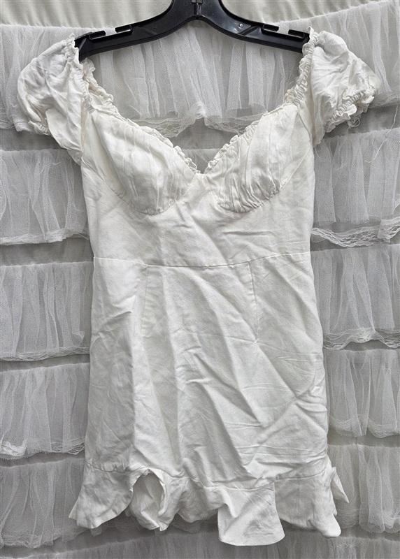 NWT Selfie Leslie XS Heaven Sent Ruched Bust Puff Sleeve Dress White 134335