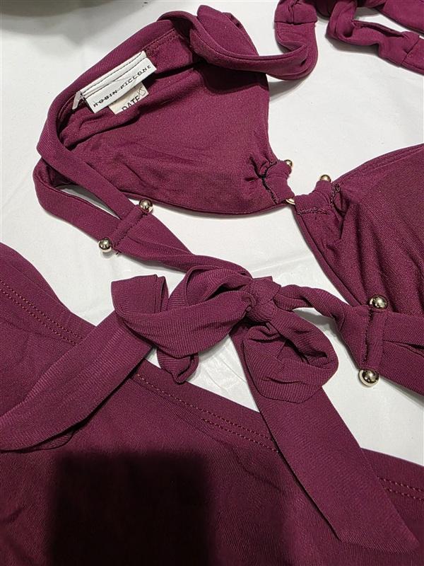 NWOT Robin Piccone Ava XS Horse Shoe Bikini Top Twist Bottom Wine Swim 134340