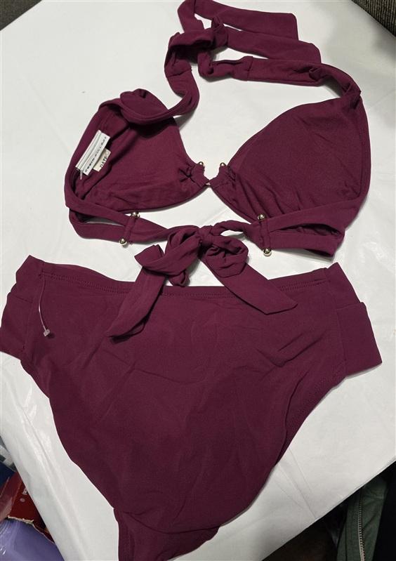 NWOT Robin Piccone Ava XS Horse Shoe Bikini Top Twist Bottom Wine Swim 134340