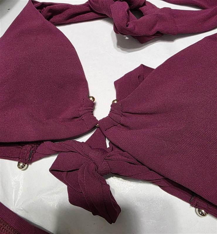 NWOT Robin Piccone Ava XS Horse Shoe Bikini Top Twist Bottom Wine Swim 134340
