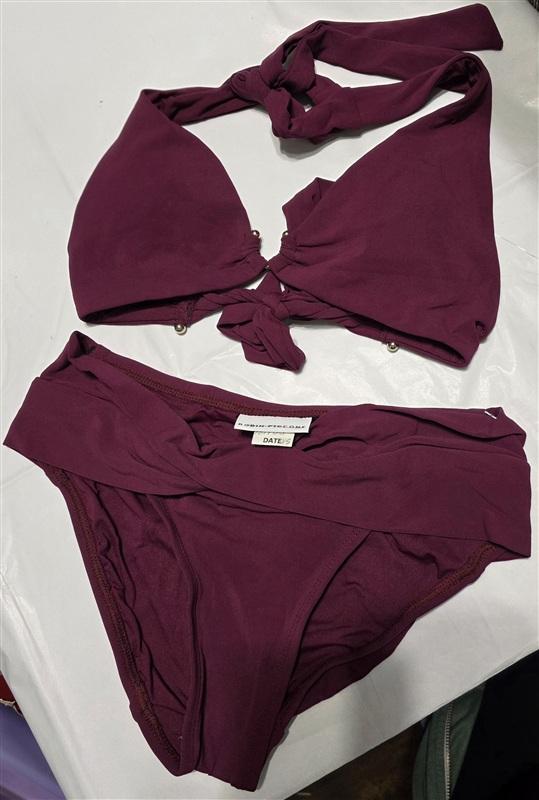 NWOT Robin Piccone Ava XS Horse Shoe Bikini Top Twist Bottom Wine Swim 134340