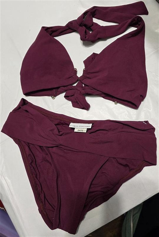 NWOT Robin Piccone Ava XS Horse Shoe Bikini Top Twist Bottom Wine Swim 134340
