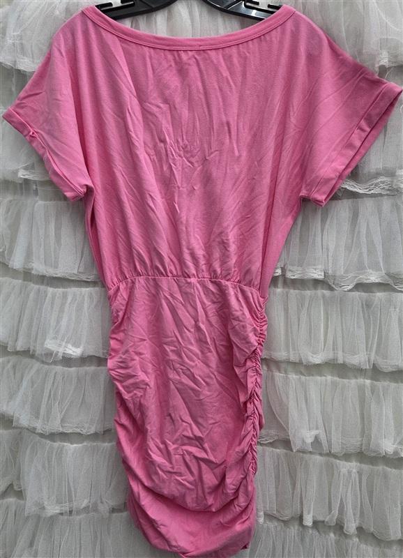 NWOT Lush S Ruched Sides Pink T Shirt Scoop Neck Dress 134343