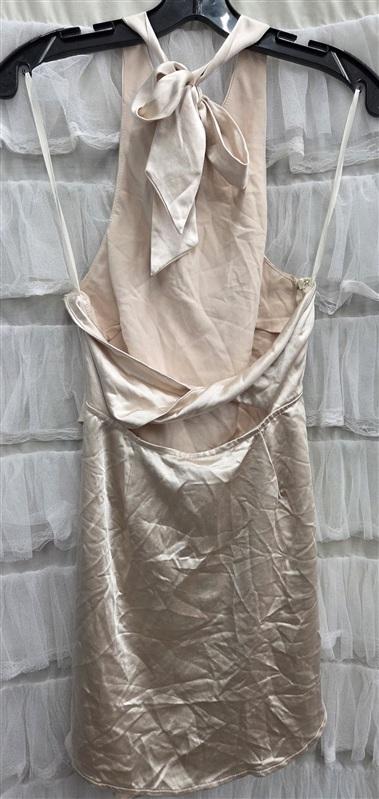 NWTD Selfie Leslie S Sonoma Halterneck Twist Back Maxi Dress Champagne 134345