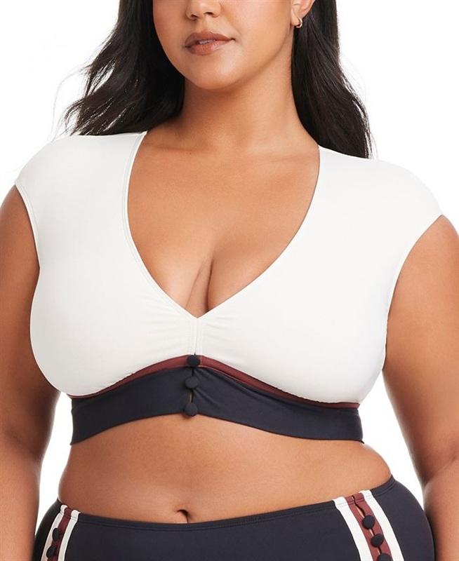 NWT Bleu Rod Beattie 18w Button-Down Cap-Sleeve Cropped Swim Top 134346