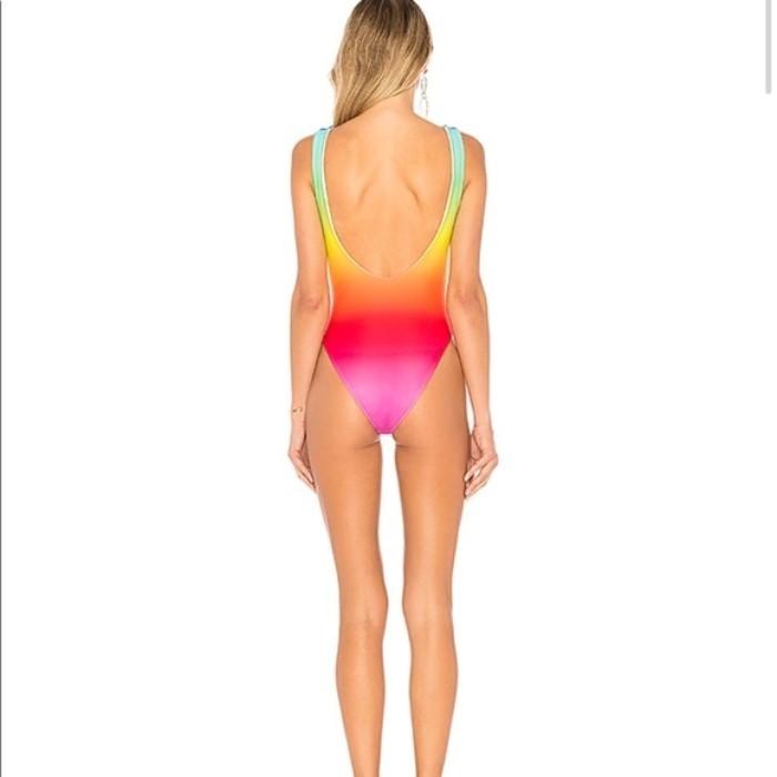 NWT Lovers & Friends XS Good Days 1PC Hi-Cut Swimsuit Neon Rainbow Ombre 134350