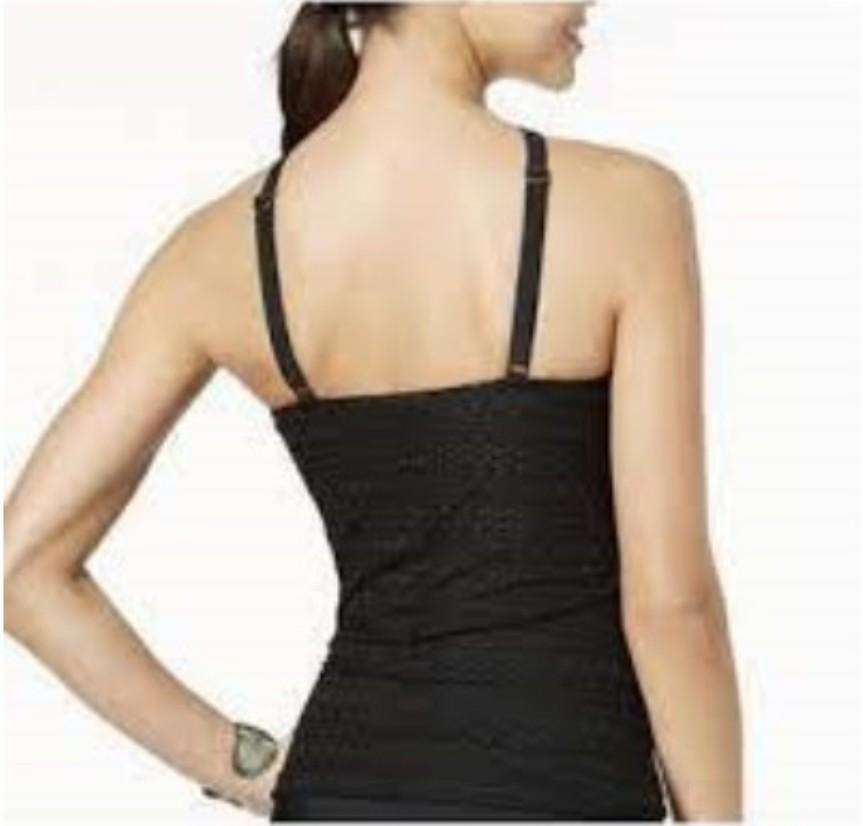 NWT Island Escape 8 Aloha Tankini Cut Out Lace Crochet Swimsuit Top Black 134351