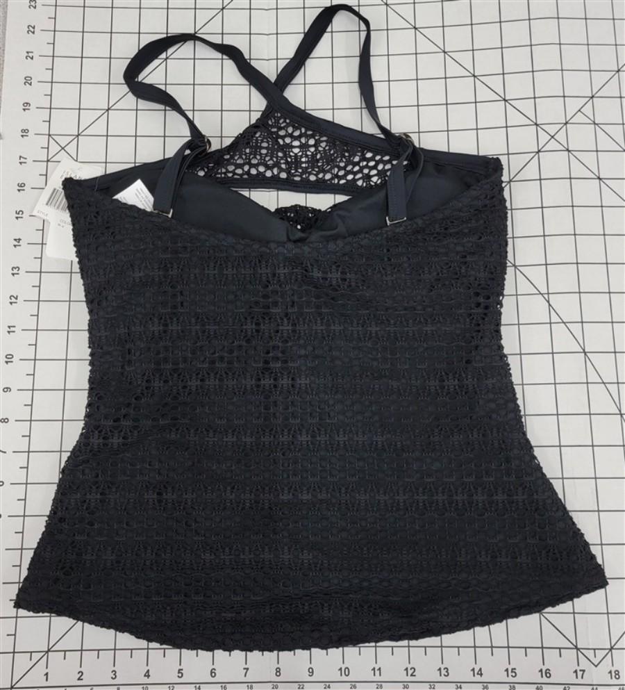 NWT Island Escape 8 Aloha Tankini Cut Out Lace Crochet Swimsuit Top Black 134351