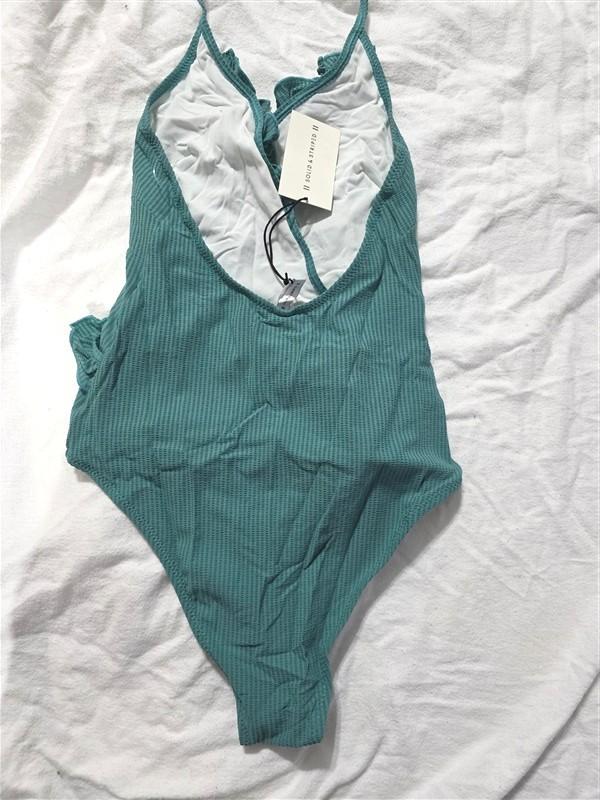 NWT Solid & Striped SM Nadine 1PC Green Pucker Ruffle Deep V Swimsuit 134353