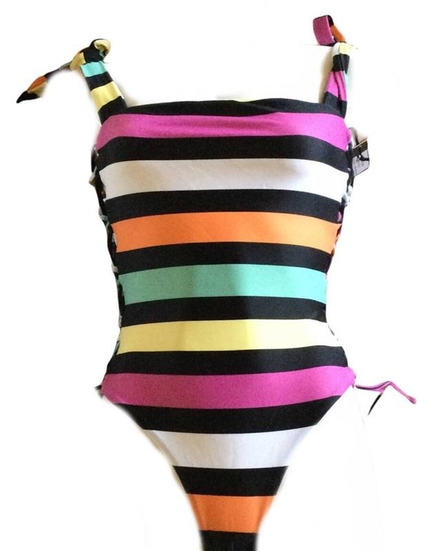 NWOT Lovers & Friends SM Take Me Away 1PC Lace UP Neon Stripe Swimsuit 134354