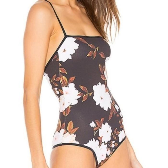 NWTD Flynn Skye XS/S Marley Stone Rose Floral Bodysuit 1PC Black White 134356