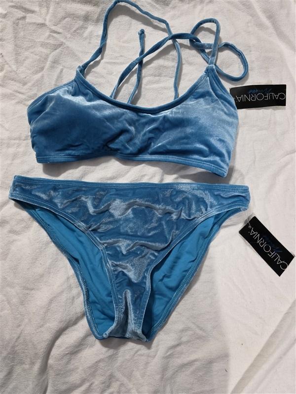 NWT California Waves Juniors LG Velvet Bikini Top & Bottom Turquoise 134357