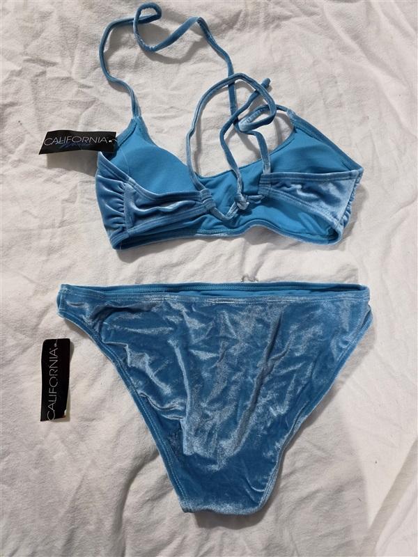 NWT California Waves Juniors LG Velvet Bikini Top & Bottom Turquoise 134357