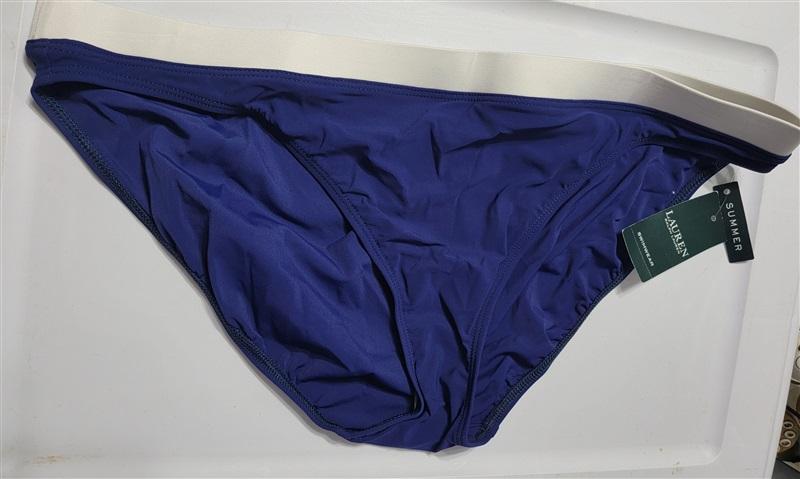 NWT Ralph Lauren 16 Banded Bel Air Hipster Bikini Bottom Beach Club Blue 134365