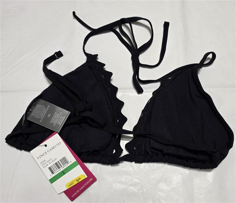 NWT Vince Camuto L Sea Scallops Triangle Bikini Top Black 134368