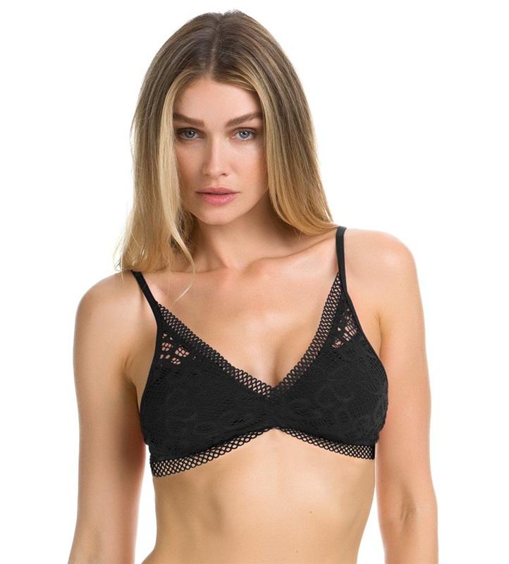 NWT Becca Virture LG Captured Crochet Lace Bikini Swim Top Black 134369