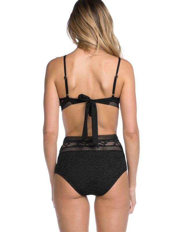 NWT Becca Virture LG Captured Crochet Lace Bikini Swim Top Black 134369