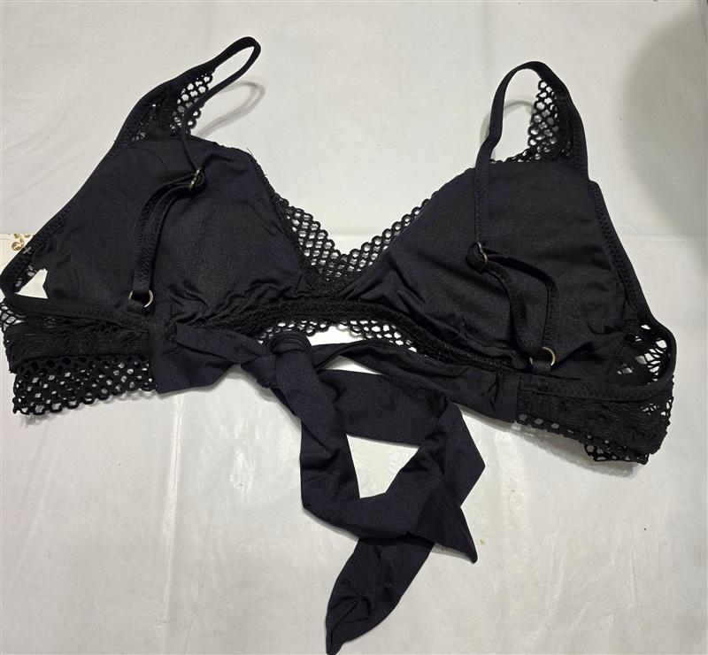 NWT Becca Virture LG Captured Crochet Lace Bikini Swim Top Black 134369