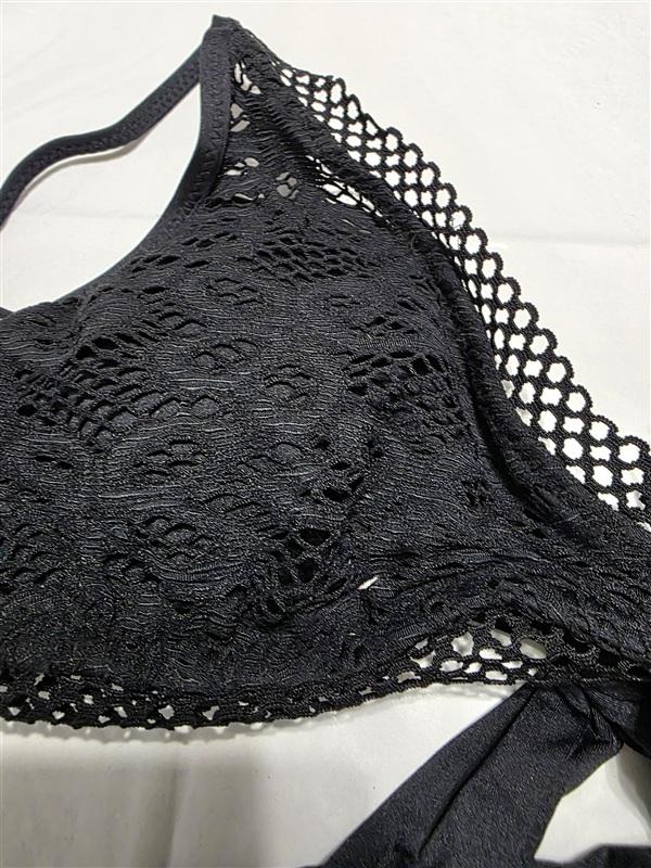 NWT Becca Virture LG Captured Crochet Lace Bikini Swim Top Black 134369