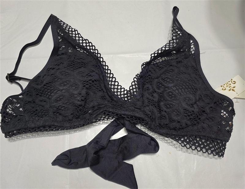 NWT Becca Virture LG Captured Crochet Lace Bikini Swim Top Black 134369